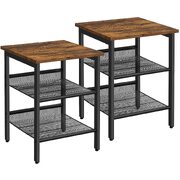 Industrial Set of 2 Bedside Tables with Adjustable Mesh Shelves Rustic Brown and Black