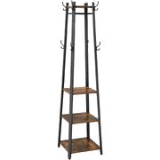 Coat Rack with 3 Shelves with Hooks Rustic Brown and Black