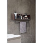 Wall Mount Rustic Wood & Black Metal Bathroom Shelf with Towel Bar