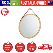 Hanging Round Wall Mirror 45 Cm - Solid Bamboo Frame