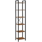 Small 6-Tier Industrial Bookshelf, Rustic Brown, Black