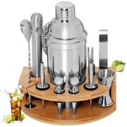 Cocktail Shaker Set Bartender Kit with Bamboo frame and 12 Pieces Stainless Steel Bar Tool Set