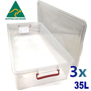 3X 35L Australian Made Premium Underbed Plastic Storage Tub Under Bed Box Large