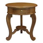 Round Cabriole Leg 1 Drawer Lamp Table (Light Pecan)