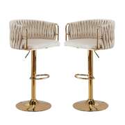 Ivory Velvet Swivel Bar Stools - Adjustable & Stylish (Set of 2)