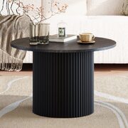 Luxe Black Ribbed Texture Wooden Coffee Table