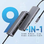 Type C 9 In 1 Multifunction Adapter- Hdmi/ Vga/Gigabit/Typec/Usb3.0 X 3/Sd/Tf