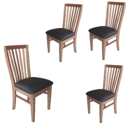 4Pc Set Dining Chair Pu Leather Seat Slat Back Solid Oak Timber Wood