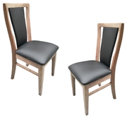 2Pc Set Dining Chair Pu Leather Seat Padded Back Solid Oak Timber Wood