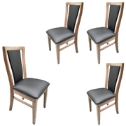 4Pc Set Dining Chair Pu Leather Seat Padded Back Solid Oak Timber Wood