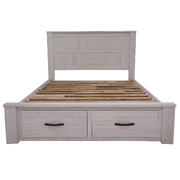 Bed Frame Queen Size Timber Mattress Base With Storage Drawers - White