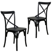 2Pc Set Dining Chair X-Back Solid Timber Wood Seat Black