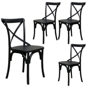 4Pc Set Dining Chair X-Back Solid Timber Wood Seat Black