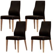 Dining Chair Set Of 4 Pu Leather Seat Solid Messmate Timber - Black