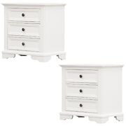 Bedside Table Set Of 2Pcs - 3 Drawers Storage Cabinet Nightstand - White