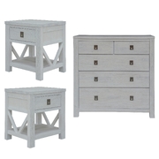 3Pc Set 2 Bedside Tallboy Storage Cabinet Side End Table White Wash