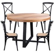 5Pc 120Cm Round Dining Table Set 4 Cross Back Chair Elm Timber Wood