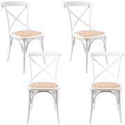 Crossback Dining Chair Set Of 4 Solid Birch Timber Wood Ratan - White