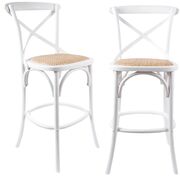 2Pc Crossback Bar Stools Dining Chair Solid Birch Timber Rattan White