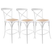 3Pc Crossback Bar Stools Dining Chair Solid Birch Timber Rattan White