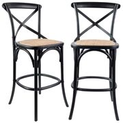 2Pc Crossback Bar Stools Dining Chair Solid Birch Timber Rattan Black