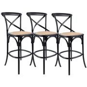 3Pc Crossback Bar Stools Dining Chair Solid Birch Timber Rattan Black