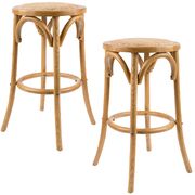 2Pc Round Bar Stools Dining Stool Chair Solid Birch Timber Rattan Oak