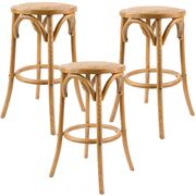 3Pc Round Bar Stools Dining Stool Chair Solid Birch Wood Rattan Oak