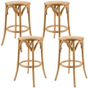 4Pc Round Bar Stools Dining Stool Chair Solid Birch Wood Rattan Oak