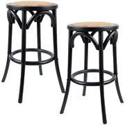 2Pc Round Bar Stools Dining Stool Chair Solid Birch Wood Rattan Black