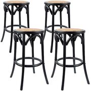 4Pc Round Bar Stools Dining Stool Chair Solid Birch Wood Rattan Black