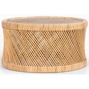 80Cm Round Coffee Table Mango Wood Top Rattan Frame - Natural