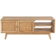 Etu Entertainment Tv Unit 117Cm Solid Mango Wood Rattan 2 Door Natural