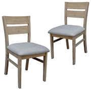 2Pc Set Dining Chair Fabric Seat Solid Acacia Timber Wood Brushed Smoke