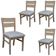 4Pc Set Dining Chair Fabric Seat Solid Acacia Timber Wood Brushed Smoke