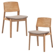 2Pc Set Dining Chair Fabric Seat Scandinavian Style Solid Ash Wood Oak