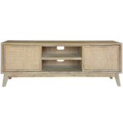 Entertainment Tv Unit 164Cm Solid Acacia Wood Rattan 2 Door -Brown