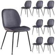 Dining Chair Set Of 8 Fabric Seat With Metal Frame - Charcoal