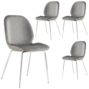 Dining Chair Set Of 4 Fabric Seat With Metal Frame - Grey