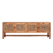 Entertainment Tv Unit 160Cm 4 Door Mindi Wood Rattan - Brown