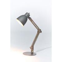 Wood Frame and Steel Base Table Lamp with Grey/Gold Inside Shad