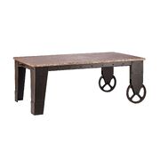 Industrial Style Wood Coffee Table on Wheels