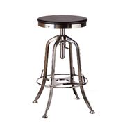 Industrial Height Adjustable Swivel Bar Stool - Wooden, Nickel Black