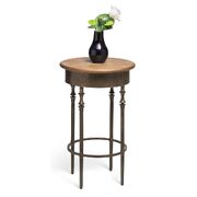 Wooden Round Side Table With Finial Legs In Dark French Brass Finish