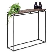 Black Narrow Hallway Console Table With Copper Textured Wood Top