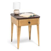 Bedside Table In Brass Finish With Storage Drawer And Wood Top