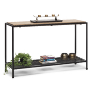 Black Iron Hallway Console Table With Distressed Wood Top