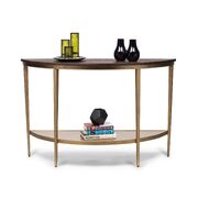 Dark French Brass Half Round Hallway Console Table With Wood Top