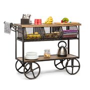 Retro Wooden Kitchen Island Trolley On Wheels With Storage Drawers