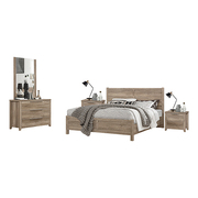 4 Pcs Bedroom Suite Natural Wood Like MDF Structure Queen Size Oak Colour Bed, Bedside Table & Dresser